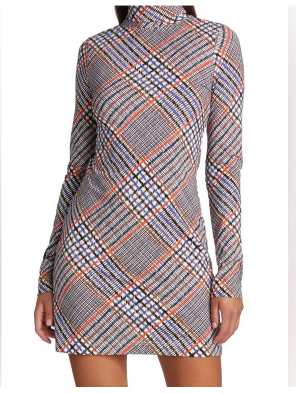 Tanya Taylor Letta Plaid Turtleneck Cotton Dress Small